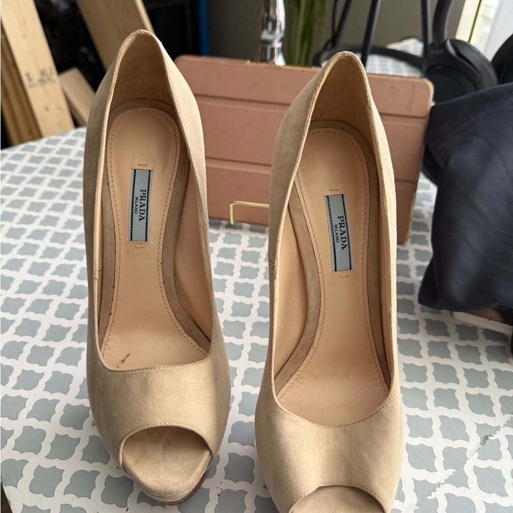 Champagne Satin Peep-Toe Stiletto Heels